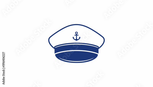 Nautical Captain Hat with Anchor Emblem, Maritime Symbol, Sailor Cap Icon