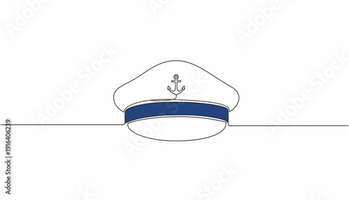 Nautical Cap with Anchor Emblem, Minimalist Line Art, Maritime Symbol