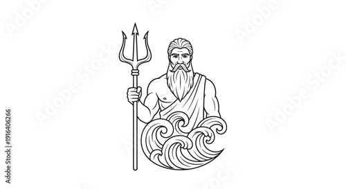 Neptune God of the Sea with Trident and Waves, Ancient Greek Mythology