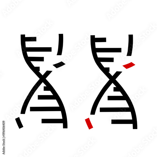 Damaged DNA Strand Genetic Mutation Black and White Vector Illustration