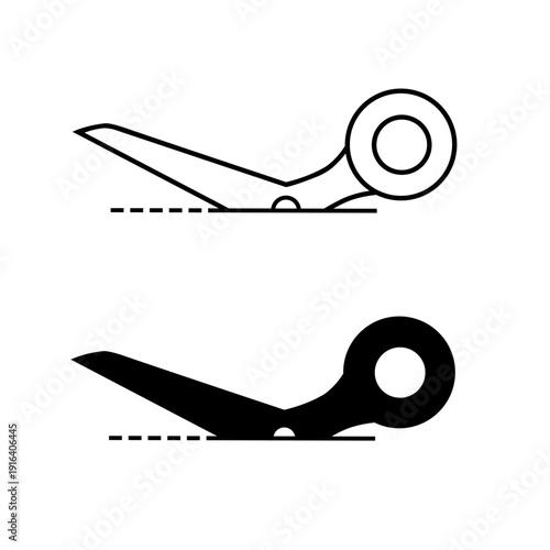 Cutting Line Scissors Slice Black and White Vector Icon Illustration