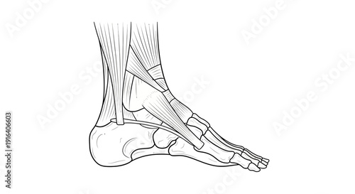 Anatomical Illustration of Human Foot Muscles and Tendons in Side View