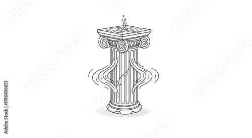 Ancient column cracking with a person standing on top, representing pressure and fragility