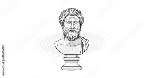 Ancient Greek Bust Sculpture of a Philosopher with Curly Hair and Beard