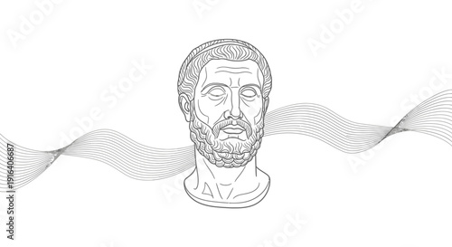 Ancient Greek Bust Sculpture with Abstract Wave Pattern