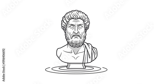 Ancient Greek Bust Sculpture on Rippling Water Surface, Symbolizing Wisdom and Philosophy