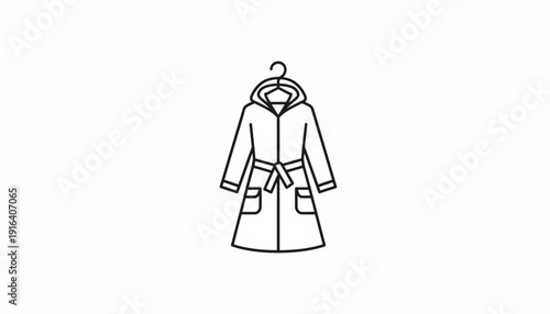 Line art illustration of a hooded bathrobe on a hanger, simple minimalist design