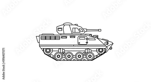 Line Art Illustration of a Modern Armored Fighting Vehicle