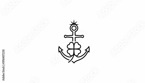 Lucky Anchor Tattoo Design: Nautical Symbol with Clover and Star