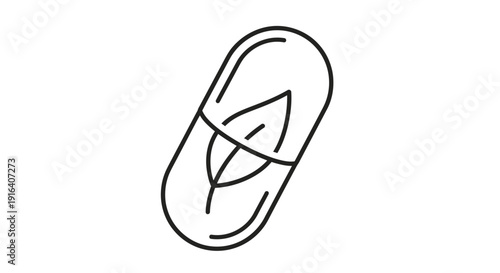 Herbal Capsule Icon with Leaf Symbol, Natural Medicine, Organic Supplement, Health Care Concept
