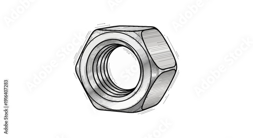 Hexagonal Nut, Metal Fastener, Mechanical Component, Threaded Hole, Engineering Hardware