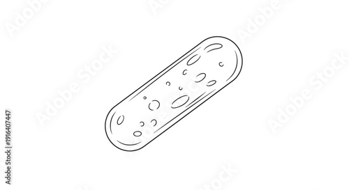 Hand Drawn Outline of a Single Pickle Slice on White Background