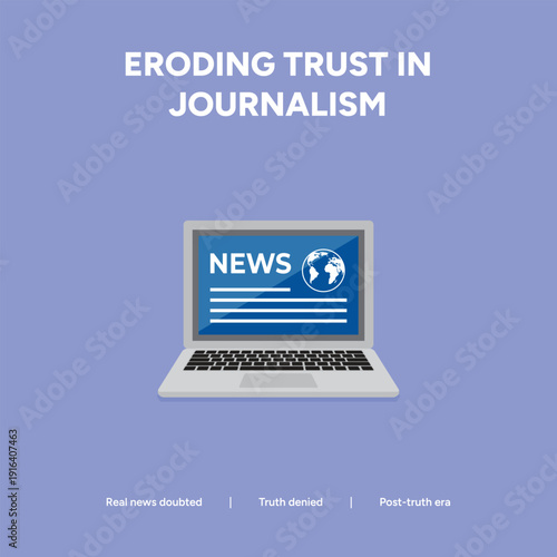 Eroding trust in journalism with real news doubted and truth denied in a post-truth era.
