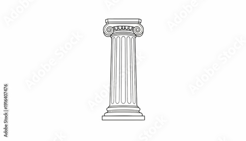 Ionic Column Capital Detail, Ancient Greek Architecture Element, White Background, Vector Illustration