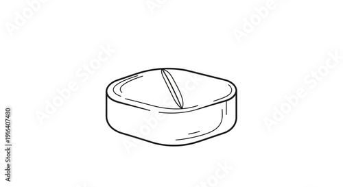 Hand drawn sketch of a single pill with a score line, isolated on white background