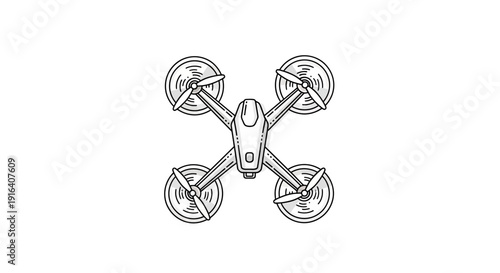Hand-drawn drone illustration, top view, sketch style
