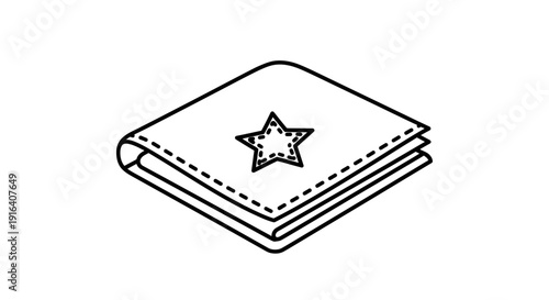 Hand-drawn folded cloth with star icon, simple line art, isolated white background