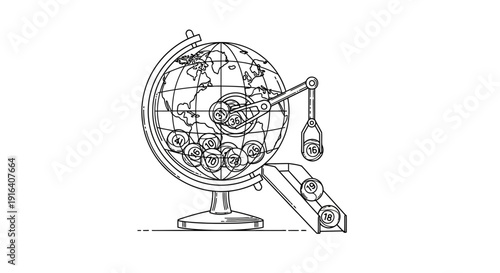 Globe Lottery Machine with Numbers Falling Out