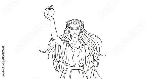 Goddess Holding Apple, Wreath, Flowing Hair, Ancient Greek Mythology