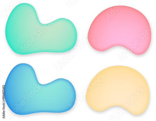 パステルグラデーションのやわらかな有機フォルム装飾セット｜流体風カラフルシェイプのミニマル抽象デザイン素材・Webや広告に使える背景パーツイラスト