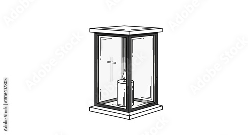 Grave Lantern with Candle and Cross Sketch - Memorial, Remembrance, Eternal Light