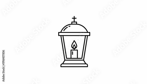 Grave Lantern with Candle and Cross Icon, Cemetery Memorial Light, Eternal Flame Symbol