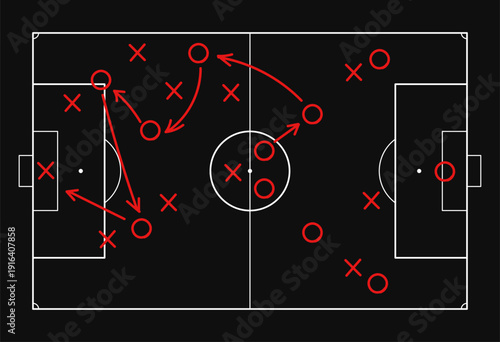 Hand draw strategy game, tactics for American football, ice hockey, field hockey, soccer, football, basketball, handball, sketched marker, isolated design elements.