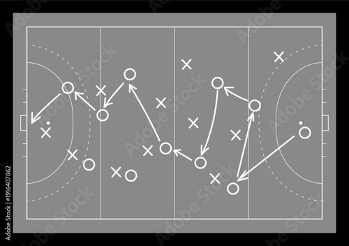 Hand draw strategy game, tactics for American football, ice hockey, field hockey, soccer, football, basketball, handball, sketched marker, isolated design elements.