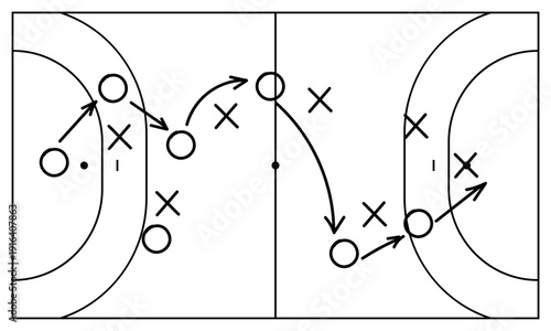Hand draw strategy game, tactics for American football, ice hockey, field hockey, soccer, football, basketball, handball, sketched marker, isolated design elements.