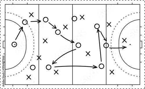 Hand draw strategy game, tactics for American football, ice hockey, field hockey, soccer, football, basketball, handball, sketched marker, isolated design elements.