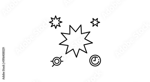 Explosion Burst Starburst Icon with Target and Clock Symbols - Concept of Impact, Speed, and Time