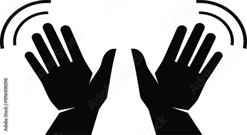 Black Silhouette of Waving Human Hands Symbolizing Hello, Goodbye, Welcome, or Applause for Presentation Slides, Web UI Design, and Social Media Communication Icons