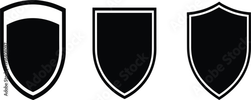 Blank Black Shield Silhouette Set with Various Heraldic Shapes for Security Logos, Protection Branding, Military Emblems, and Insurance Identity Designs