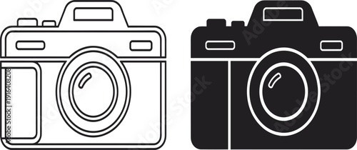 Camera Icon Set with Outline and Solid Photography Symbols for Photo Studio, Digital Media, Content Creation and Imaging Technology Design