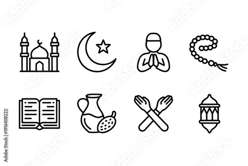 A collection of diverse symbols representing various religions and beliefs isolated on transparent background