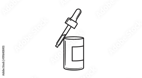 Dropper Pipette Extracting Liquid from Bottle, Skincare Serum Concept, Minimalist Line Art