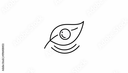 Eco-friendly technology icon: leaf with droplet and sound waves, clean energy concept