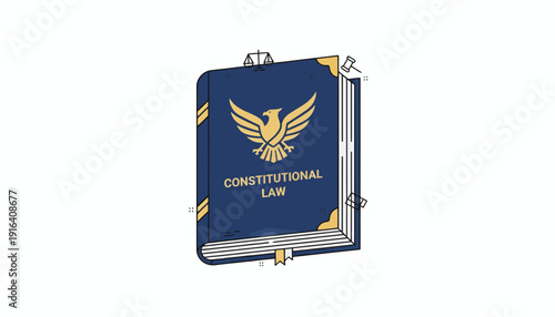 Constitutional Law Book with Gavel Icon, Symbol of Justice and Legal System