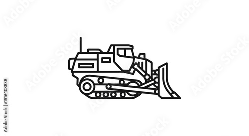 Bulldozer Icon Line Art: Heavy Construction Equipment, Earthmover, Industrial Vehicle