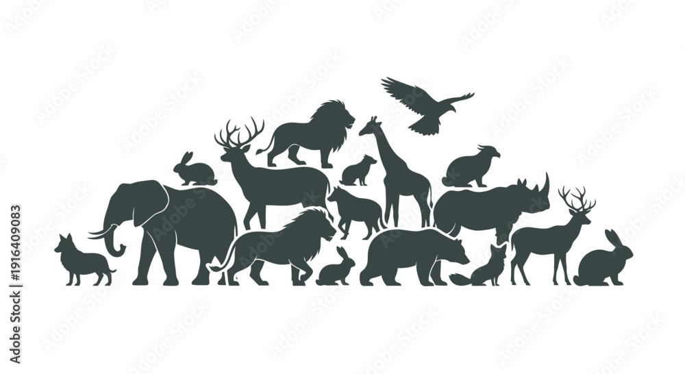 Fototapeta premium Wild Animal Silhouette Collection in Multiple Poses
