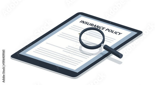 Magnifying Glass Reviewing Insurance Policy on Tablet Screen
