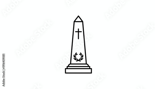 Christian Memorial Monument Obelisk with Cross and Laurel Wreath Icon