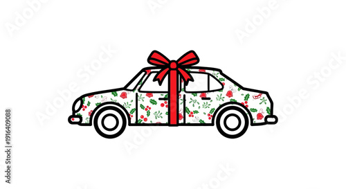Christmas Car Gift Surprise Holiday Season Present Wrapped Red Bow Festive