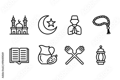 Religious symbols and objects representing various faiths and practices isolated on transparent background
