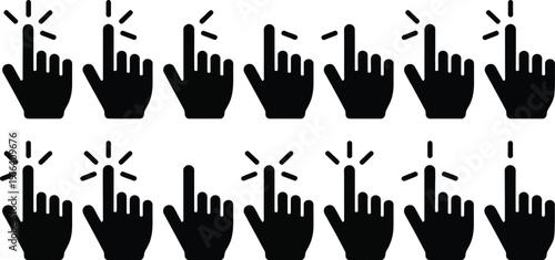 Seamless repeating pattern of black human hand silhouettes pointing upward with radiating lines high quality modern elegant vector design background