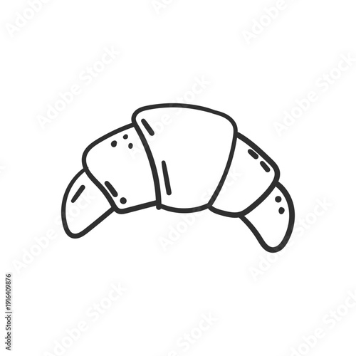 A black and white line drawing of a croissant