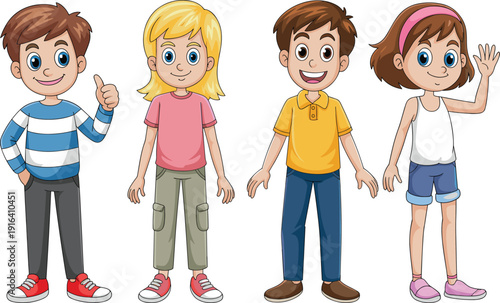 Cute cartoon children characters set, smiling boys and girls isolated on white background, colorful kids vector illustration