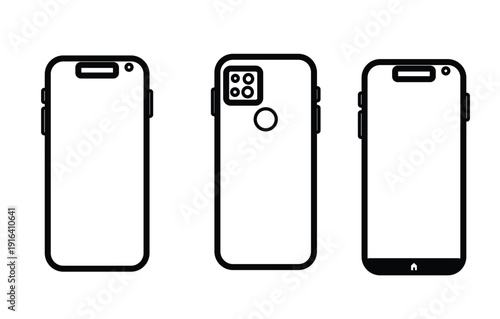 Smartphone Outline Mockup Set Front and Back View Mobile Phone Vector Template