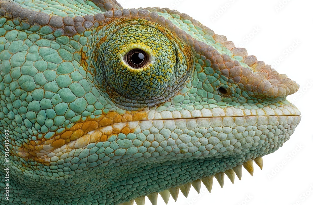 Fototapeta premium Close up of a chameleon head vibrant colors and detailed skin texture