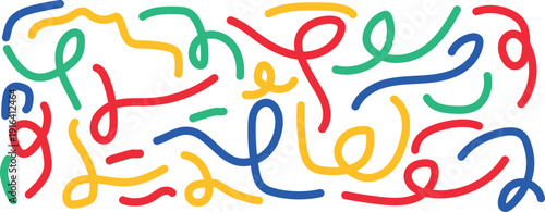 Vibrant colorful squiggles on white background